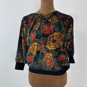 Western Connection Floral Velvet Burnout Blouse Womens S Black Gold